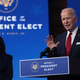 U.S. President-elect Joe Biden speaks as U.S. Vice President-elect Kamala Harris stands to his right on January 15, 2021 in Wilmington, Delaware.